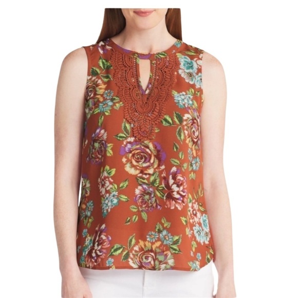 Daniel Rainn Quin Keyhole Floral Crochet Tank Top Blouse NWT Size M - Picture 1 of 8